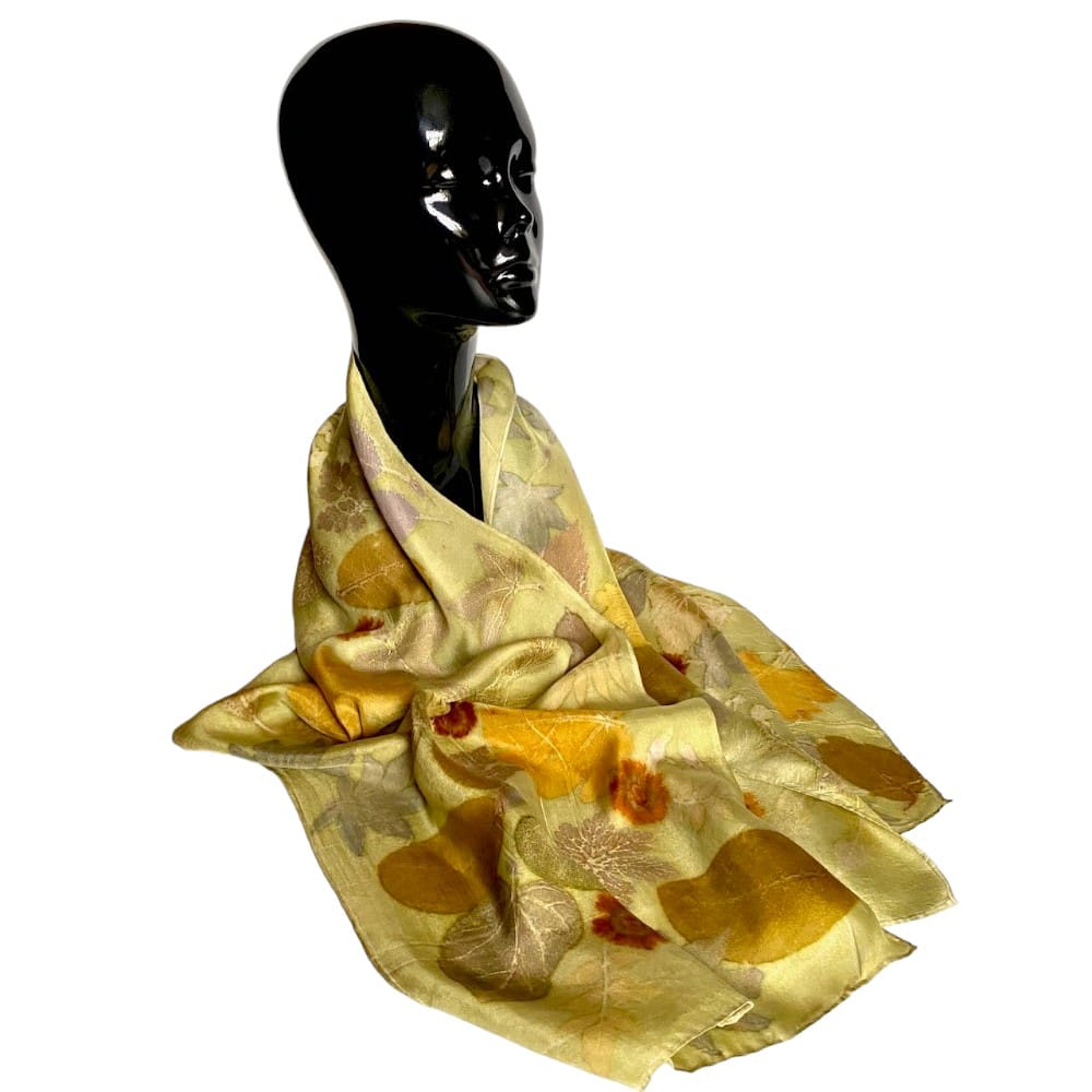 spring greens botanically printed silk twill scarf marian may textile art