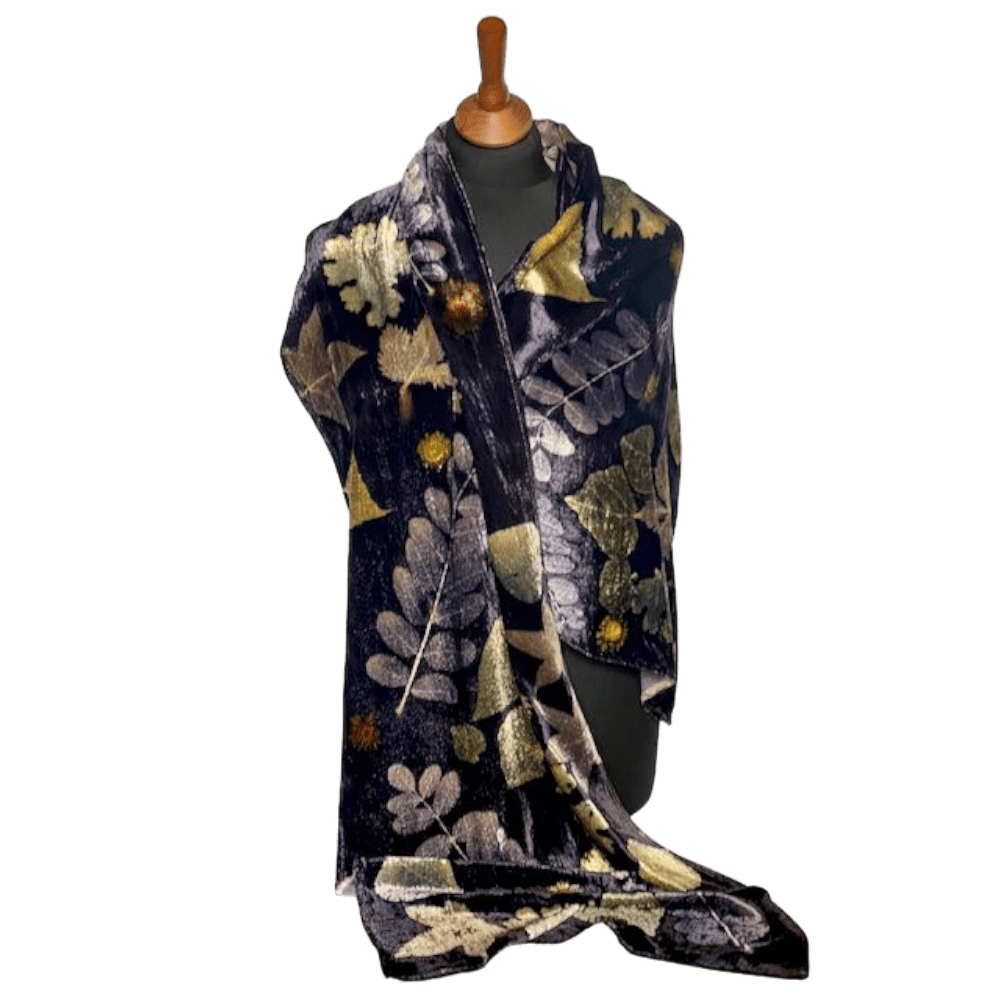 Midnight Velvet silk velvet scarf botanical prints marian may textile art