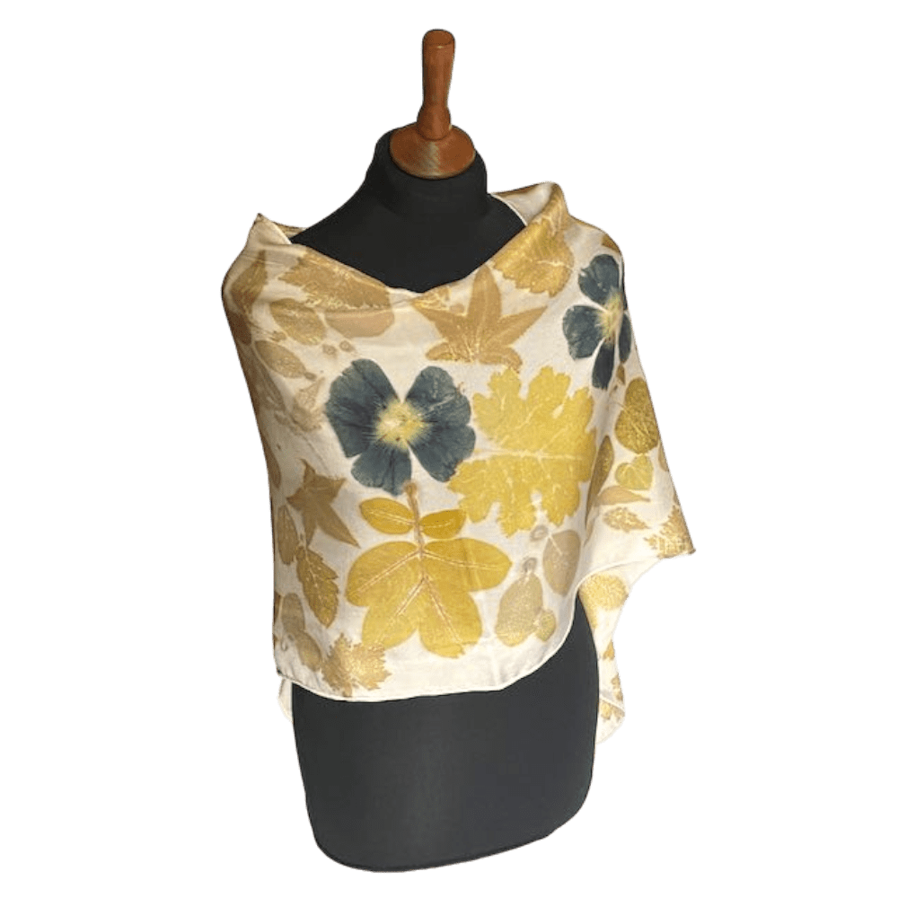 black hollyhocks cream silk twill scarf 23202 botanical print marian may textile art
