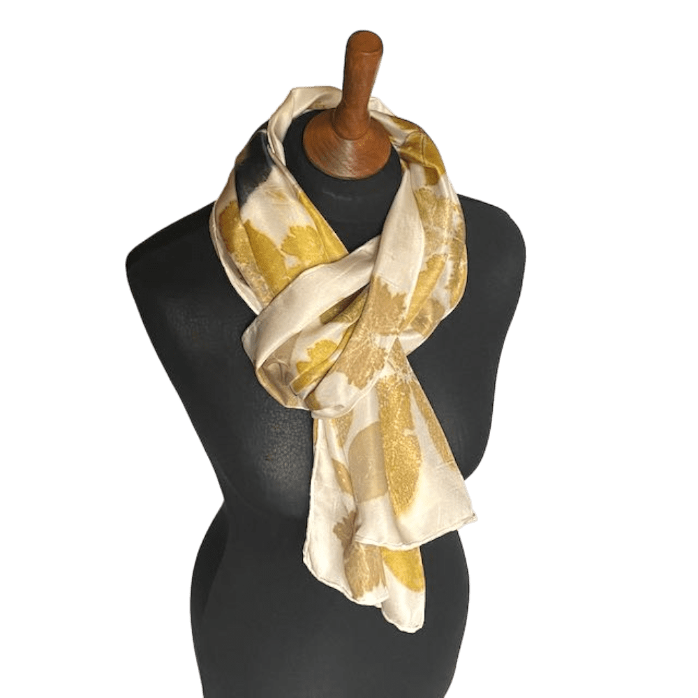 black hollyhocks cream silk twill scarf 23202 botanical print marian may textile art
