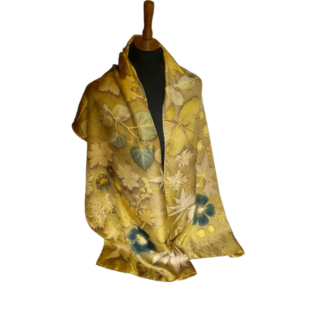 golden chartreuse silk twill scarf botanical prints 23204 marian may textile art
