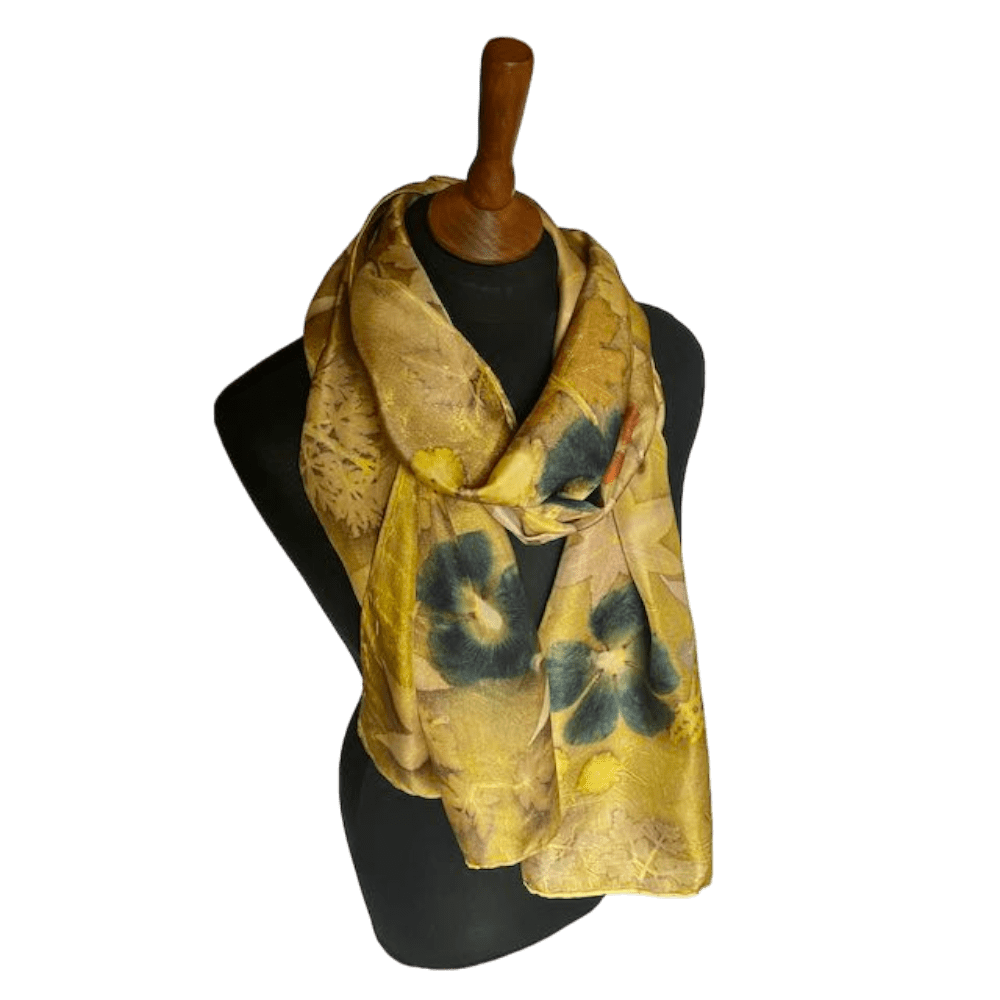 golden chartreuse silk twill scarf botanical prints 23204 marian may textile art