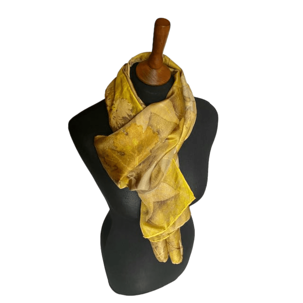 golden chartreuse silk twill scarf botanical prints 23204 marian may textile art