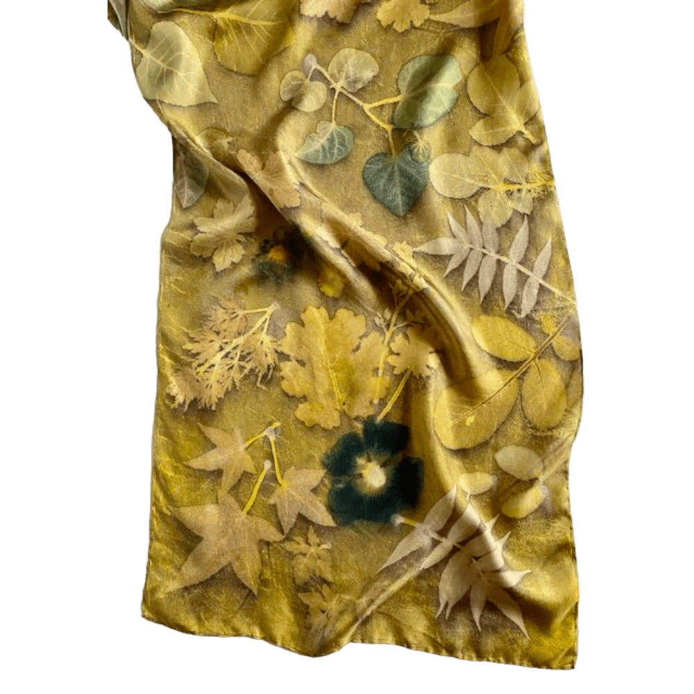 golden chartreuse silk twill scarf botanical prints 23204 marian may textile art