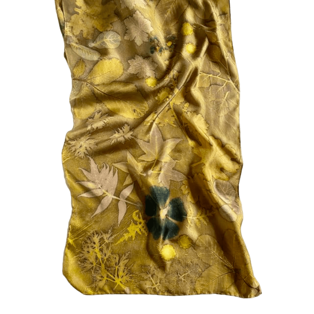 golden chartreuse silk twill scarf botanical prints 23204 marian may textile art