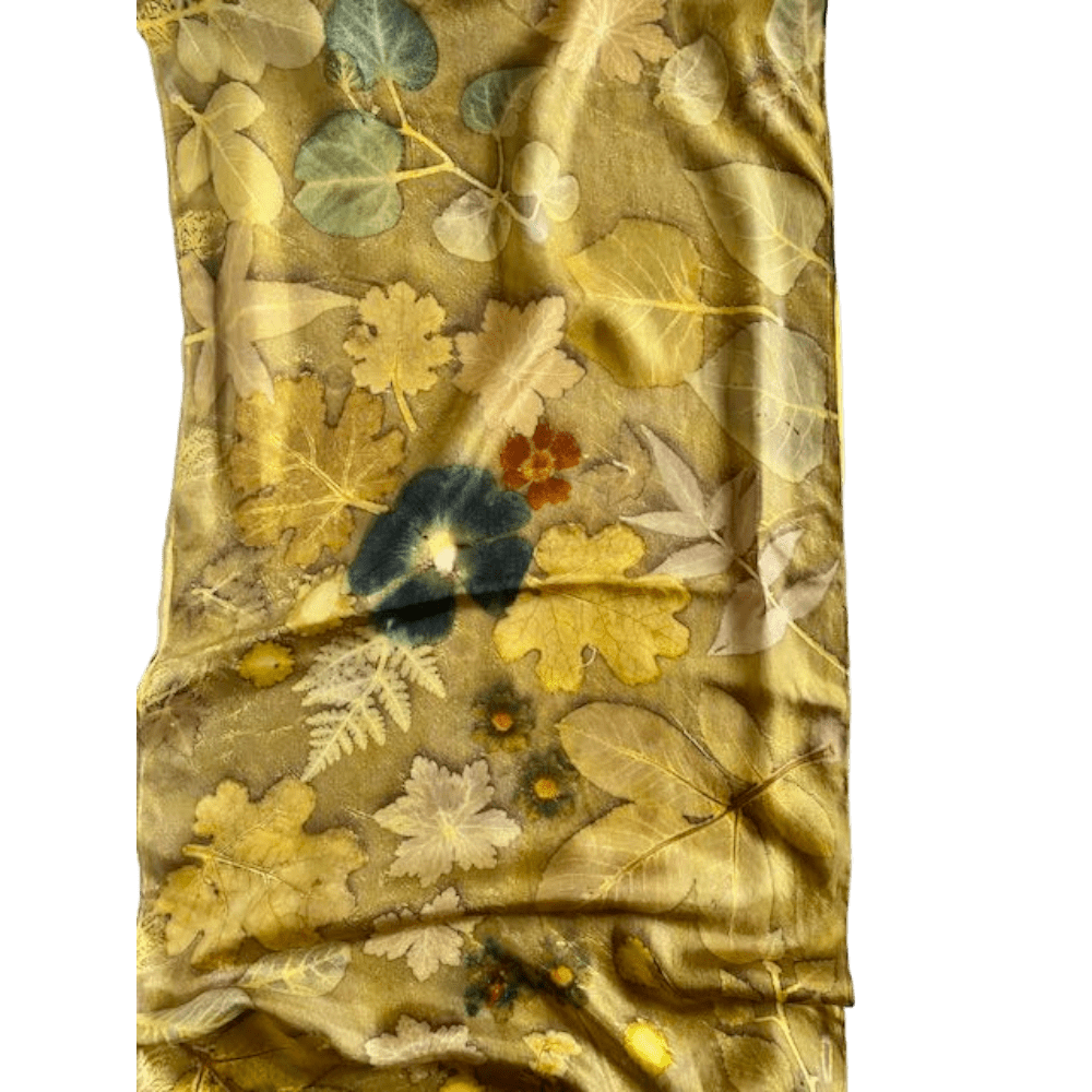 golden chartreuse silk twill scarf botanical prints 23204 marian may textile art