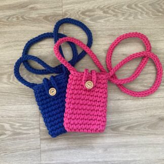Pink Crochet Phone Bag, Crochet Small Crossbody Bag