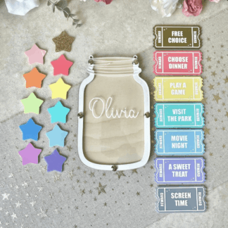 reward jar with stars and reward tokens for kids