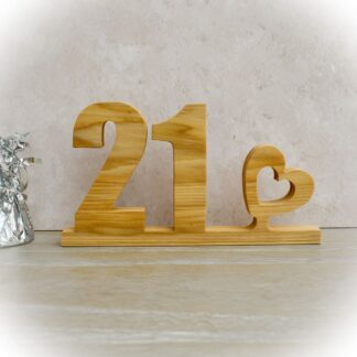Handcrafted wooden 21st birthday sign with heart cut-out