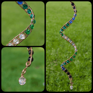 Handmade copper wind spinner in purple, blue, teal and green