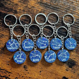 Blue - grey - silver- starsign - keyrings - resin