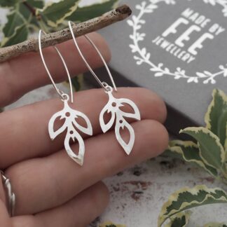 Hammered sterling silver open Cutwork leaf dangle earrings