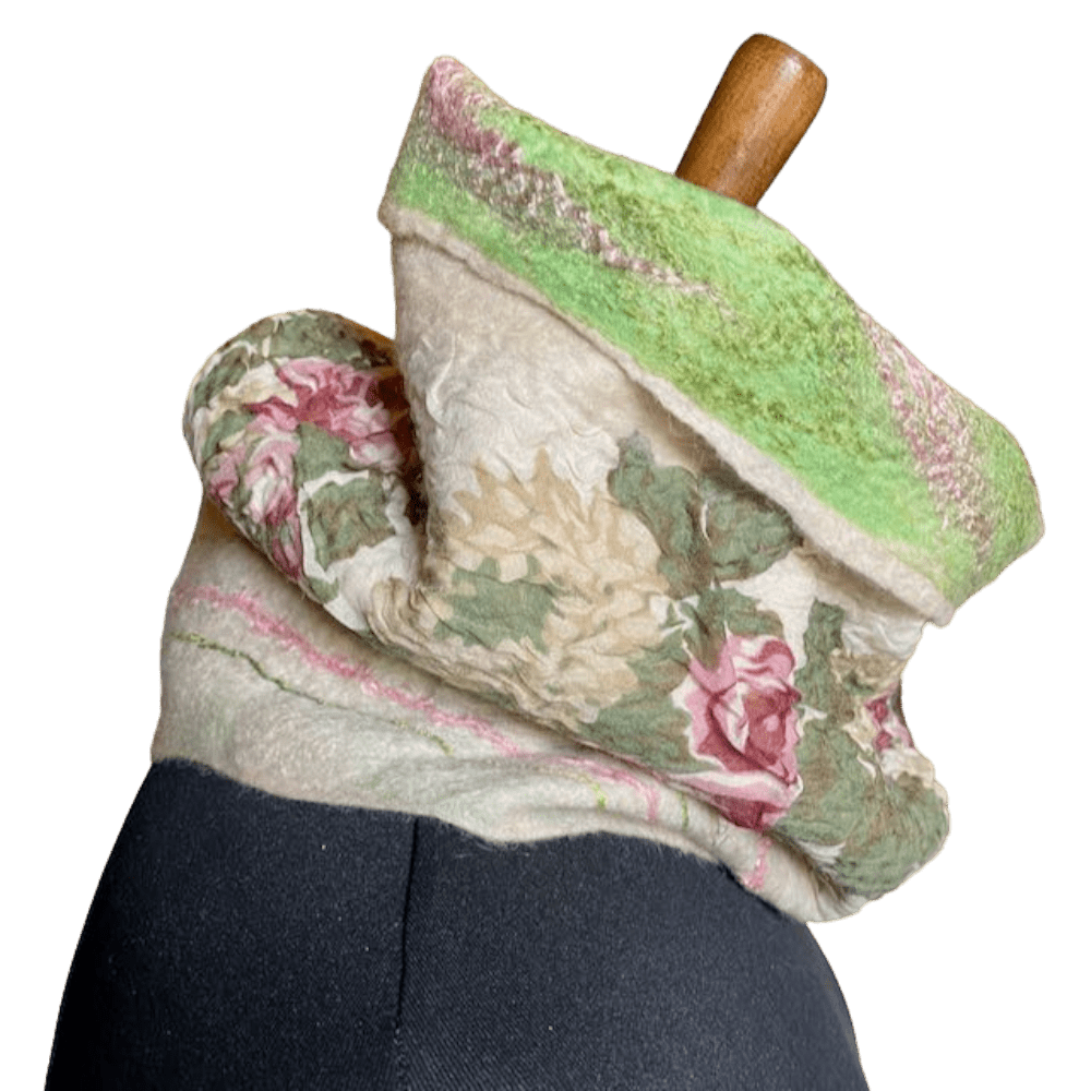 Vintage Rose neckwarmer wool and silk marian may textile art