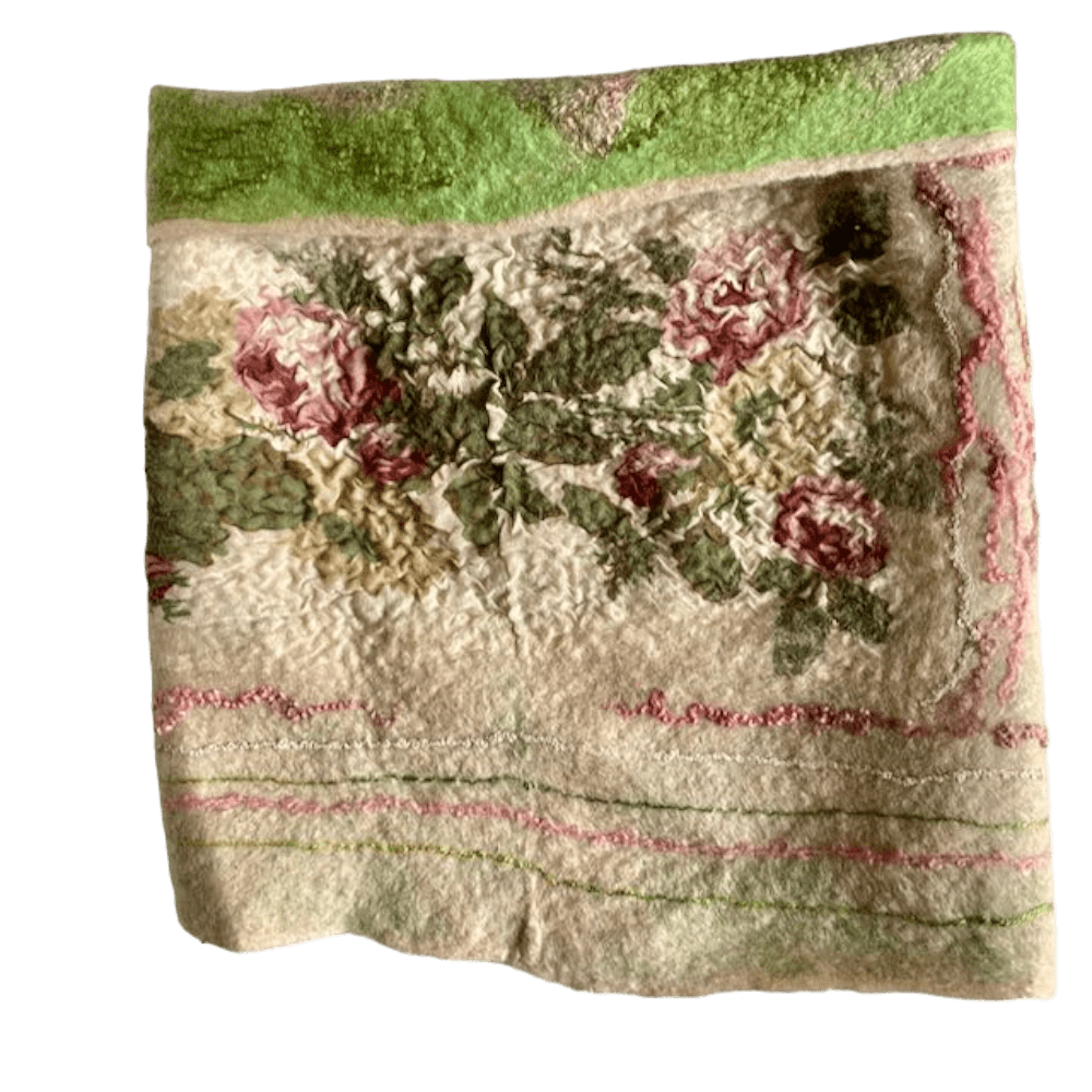 Vintage Rose neckwarmer wool and silk marian may textile art