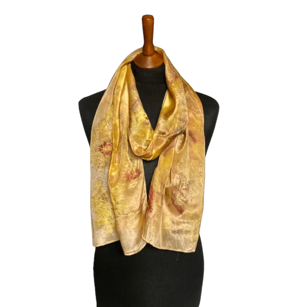 Midsummer Glow silk scarf botanically printed 210911 marian may textile art