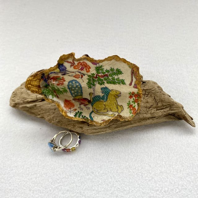 A beautiful handcrafted Decoupaged Oyster Shell