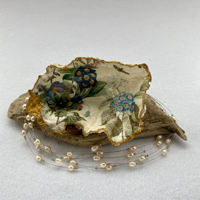A handcrafted Decoupaged Oyster Shell