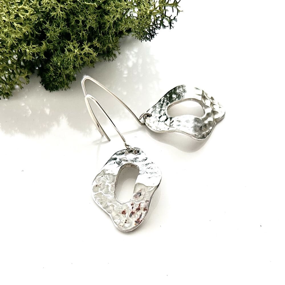 Fine Silver Hammered Drop Earrings