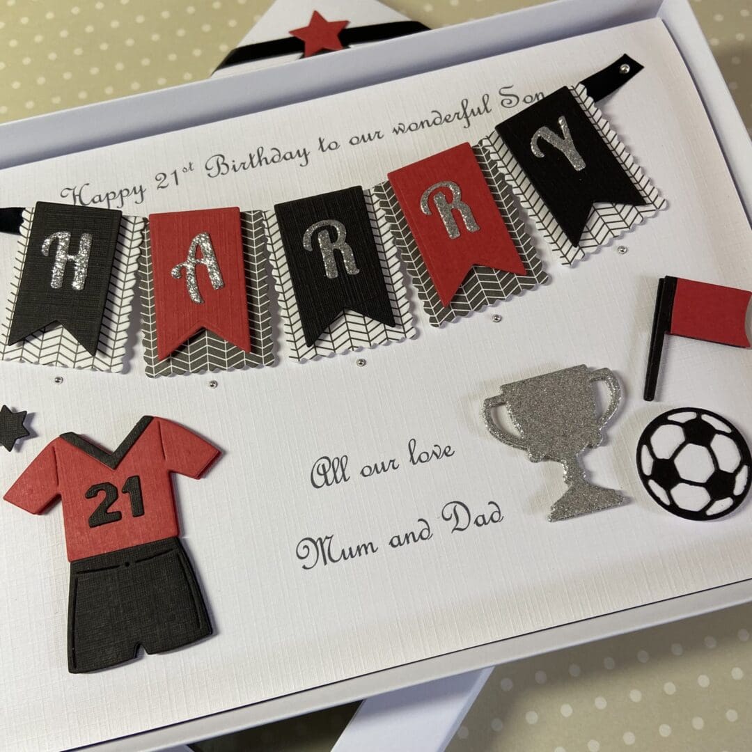 Personalised Handmade Football Birthday Card Gift Boxed Keepsake Son Grandson Husband 18 21 30 40 50 Any Age - Image 2