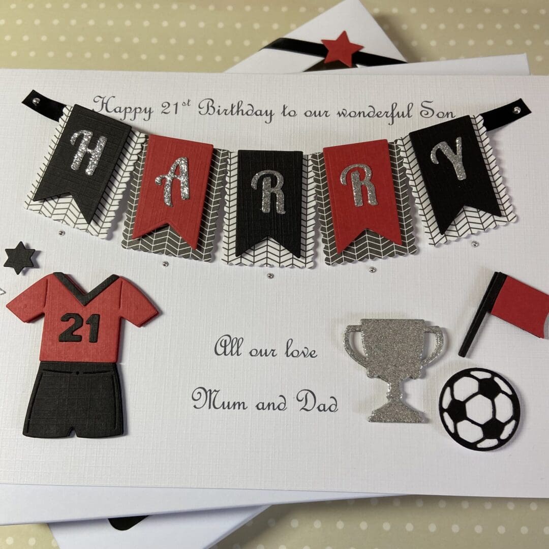 Personalised Handmade Football Birthday Card Gift Boxed Keepsake Son Grandson Husband 18 21 30 40 50 Any Age - Image 3