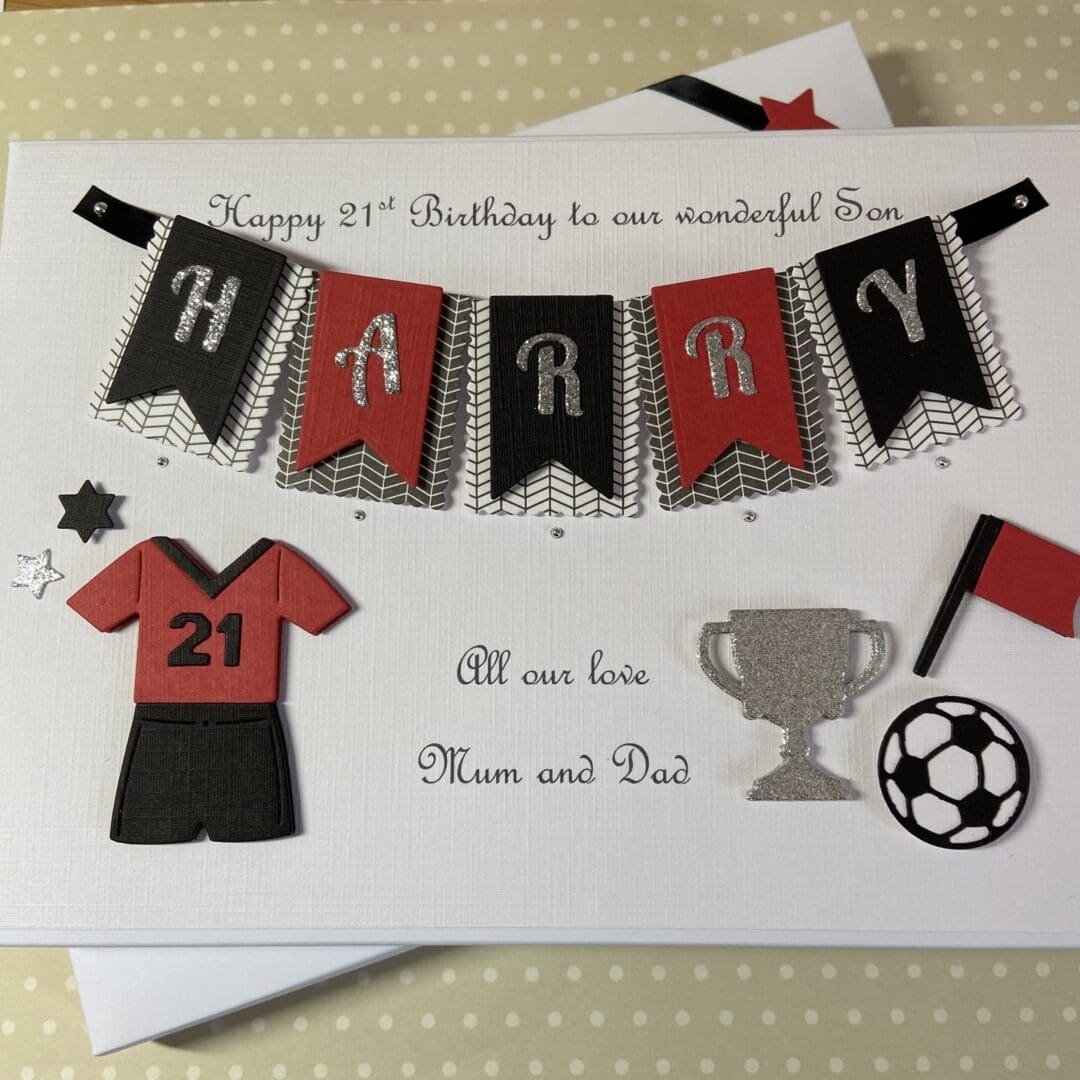 Personalised Handmade Football Birthday Card Gift Boxed Keepsake Son Grandson Husband 18 21 30 40 50 Any Age - Image 5