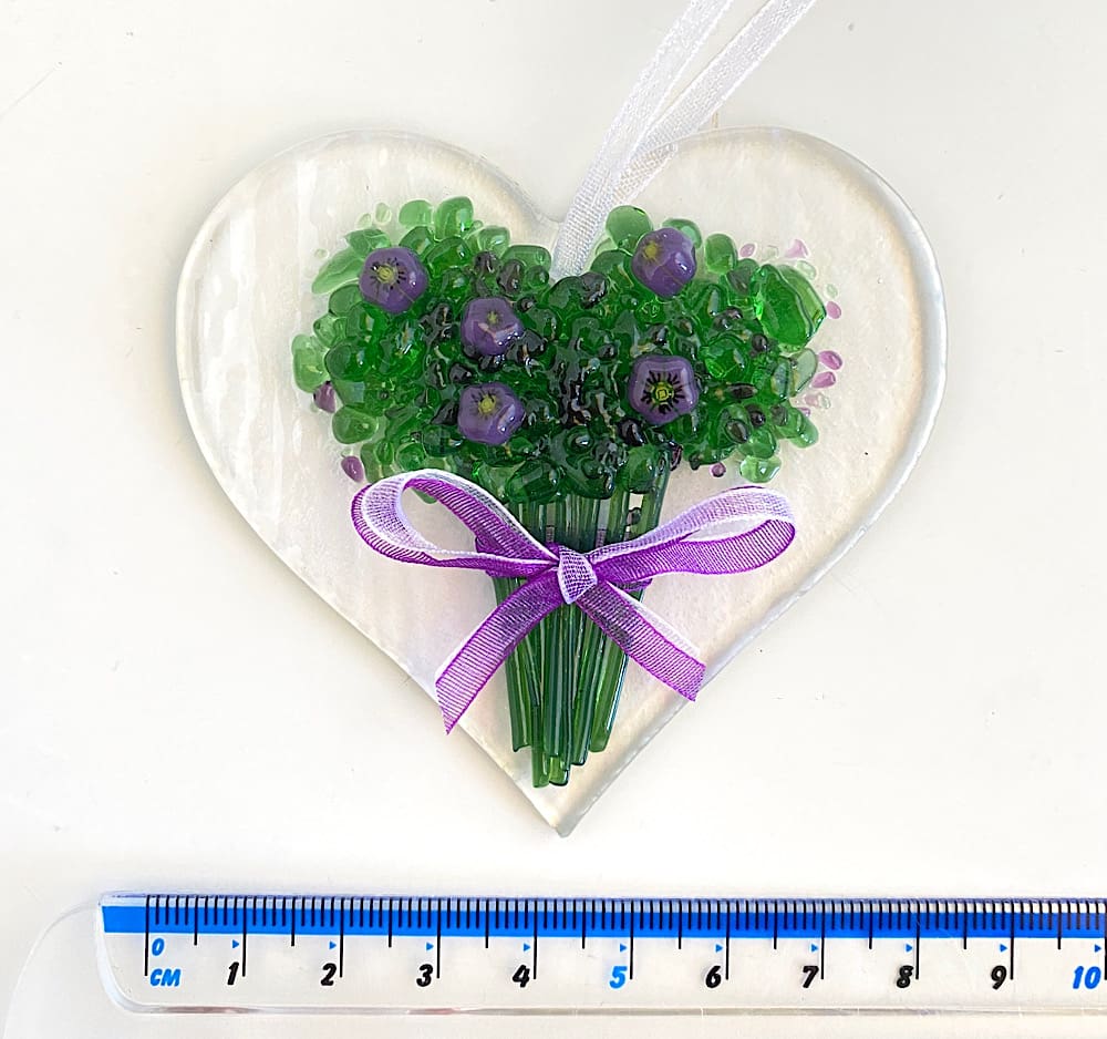 Tied Flower Posy Fused Glass Heart (Roses, Violets, Lavender or Daffodils) - Image 2