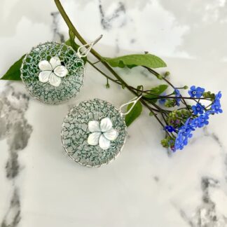 Sterling silver flower drop earrings with mother of pearl