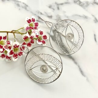 Sterling silver round earrings in contemporary filigree style