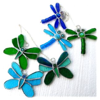 Butterfly Dragonfly Trio stained glass suncatcher handmade joysofglass