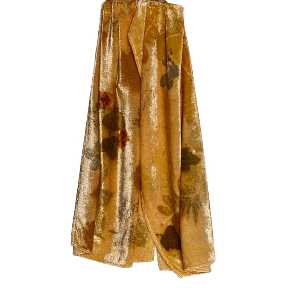 Autumn Gold: Silk Velvet Scarf Botanically Printed with Leaves and Flowers - Image 3