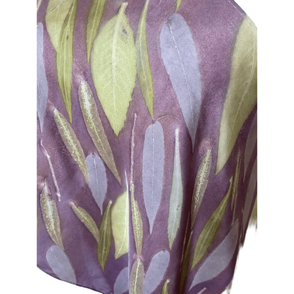 Aubergine Pure Silk Scarf Botanically Printed with Leaves - Image 6