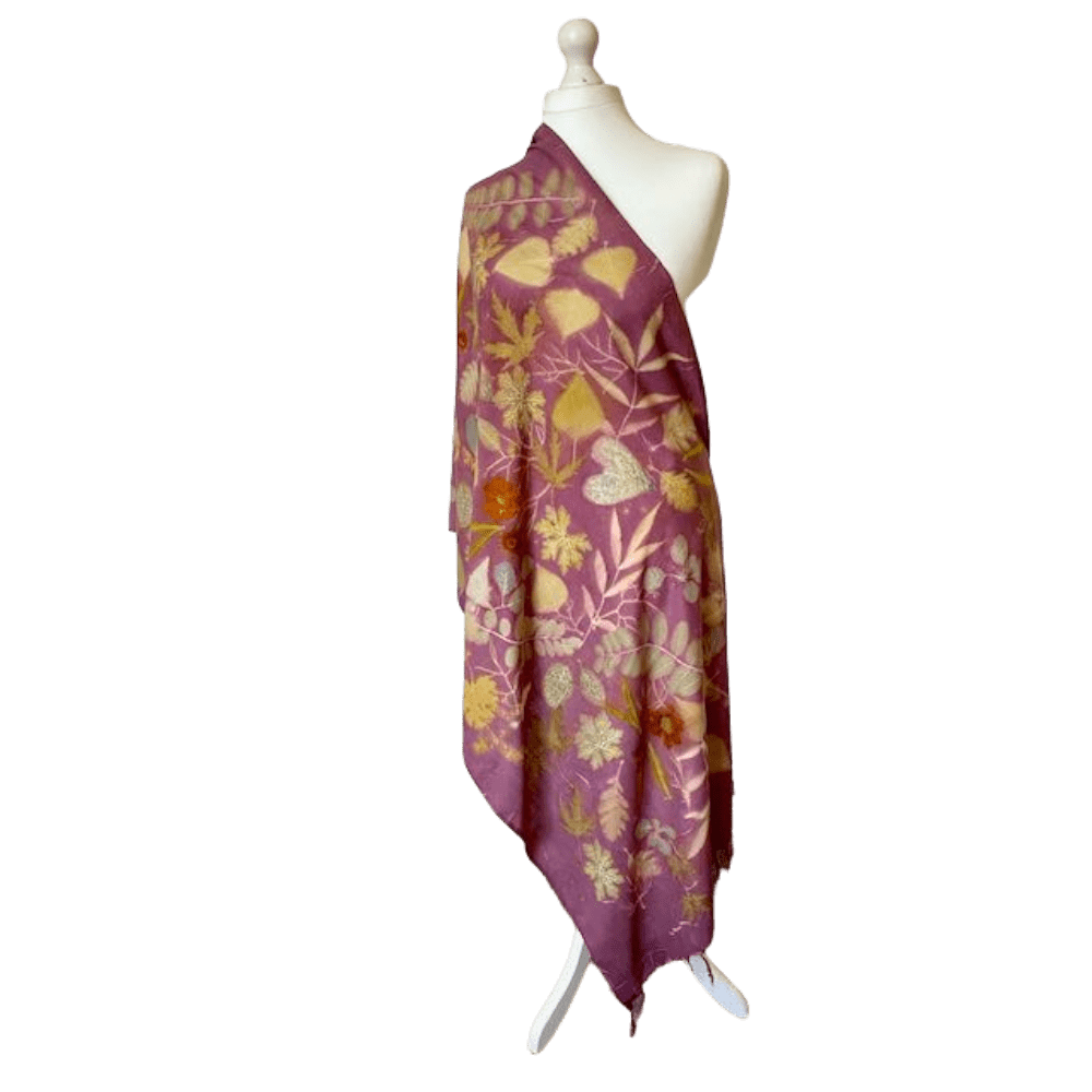 Pink Silk Shawl with Leaf Prints - Midsummer - Indian handwoven eri peace silk - Image 9