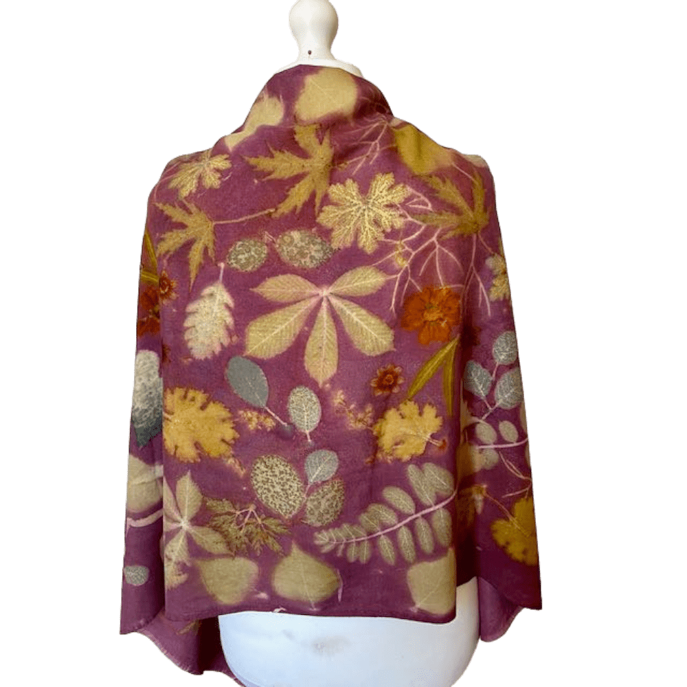Pink Silk Shawl with Leaf Prints - Midsummer - Indian handwoven eri peace silk - Image 2