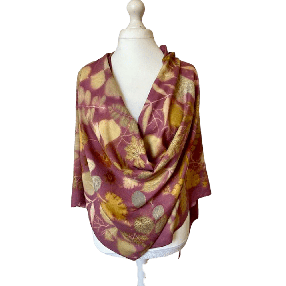 Pink Silk Shawl with Leaf Prints - Midsummer - Indian handwoven eri peace silk - Image 3