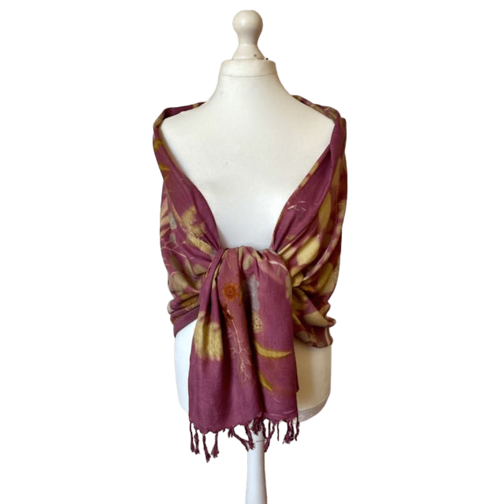 Pink Silk Shawl with Leaf Prints - Midsummer - Indian handwoven eri peace silk - Image 4