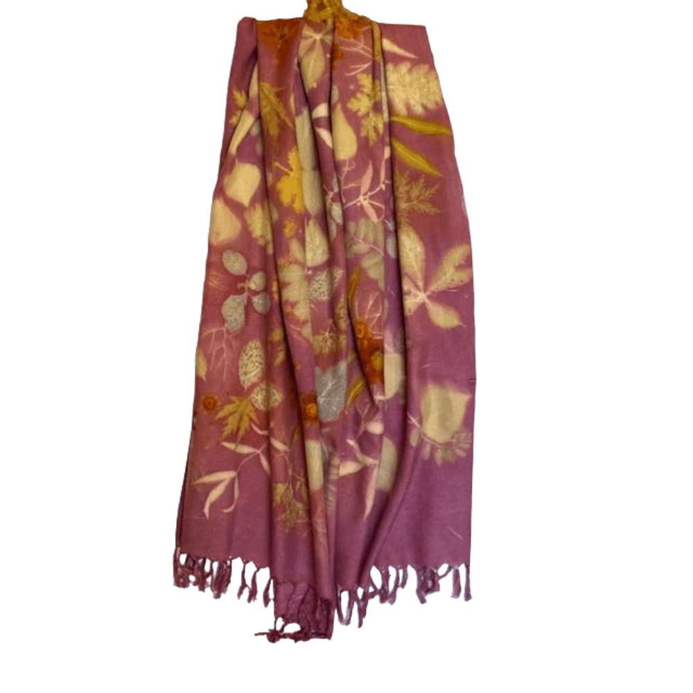 Pink Silk Shawl with Leaf Prints - Midsummer - Indian handwoven eri peace silk - Image 5