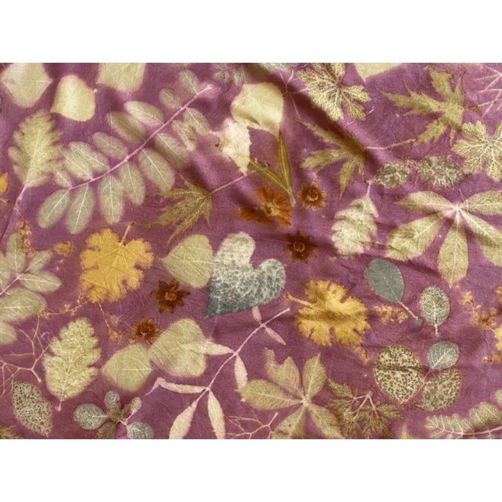 Pink Silk Shawl with Leaf Prints - Midsummer - Indian handwoven eri peace silk - Image 6
