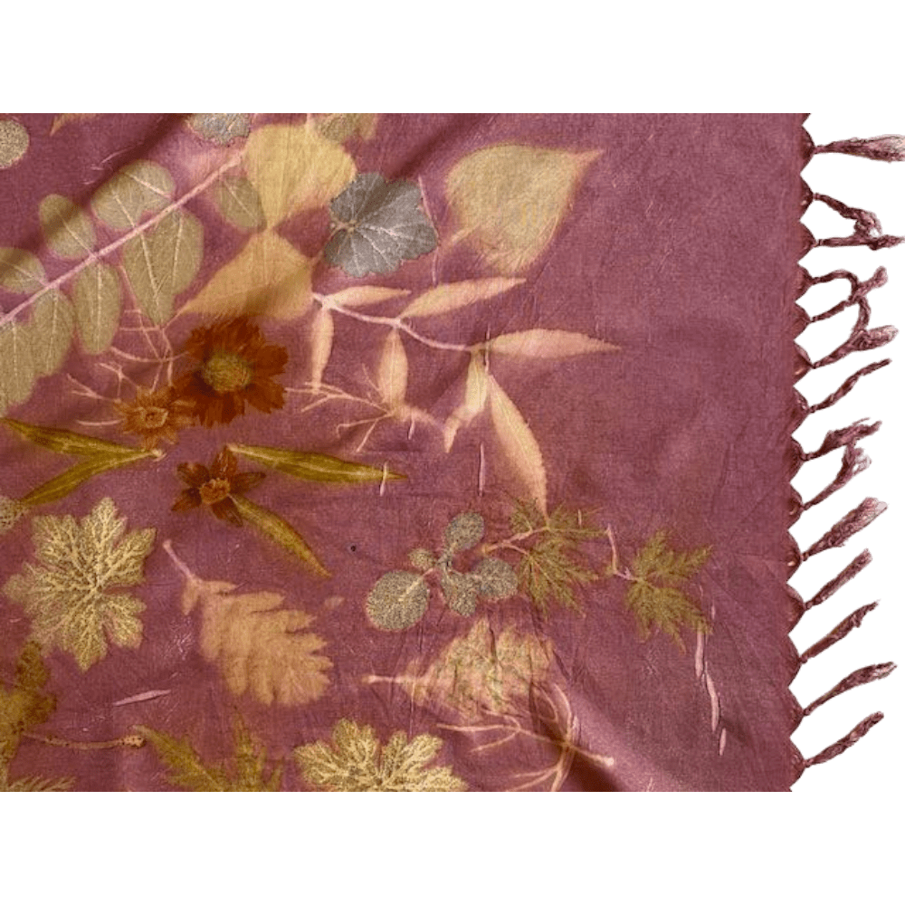 Pink Silk Shawl with Leaf Prints - Midsummer - Indian handwoven eri peace silk - Image 7