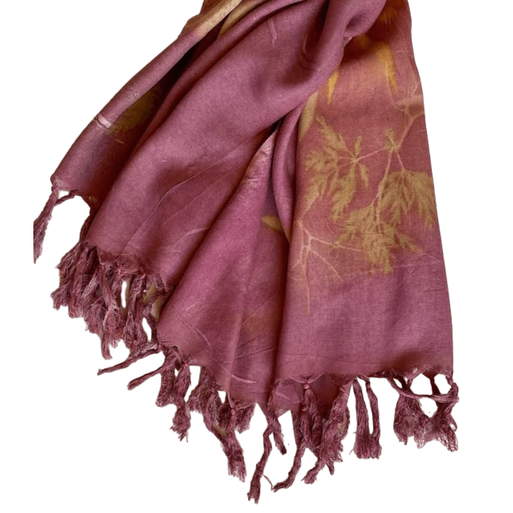 Pink Silk Shawl with Leaf Prints - Midsummer - Indian handwoven eri peace silk - Image 8
