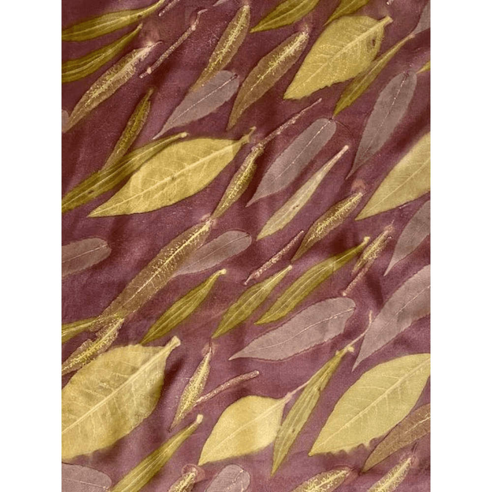 Aubergine Pure Silk Scarf Botanically Printed with Leaves - Image 9