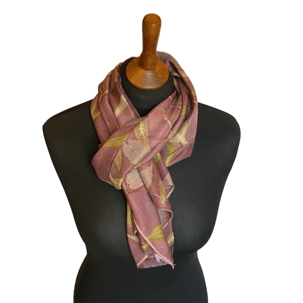 Aubergine Pure Silk Scarf Botanically Printed with Leaves - Image 3