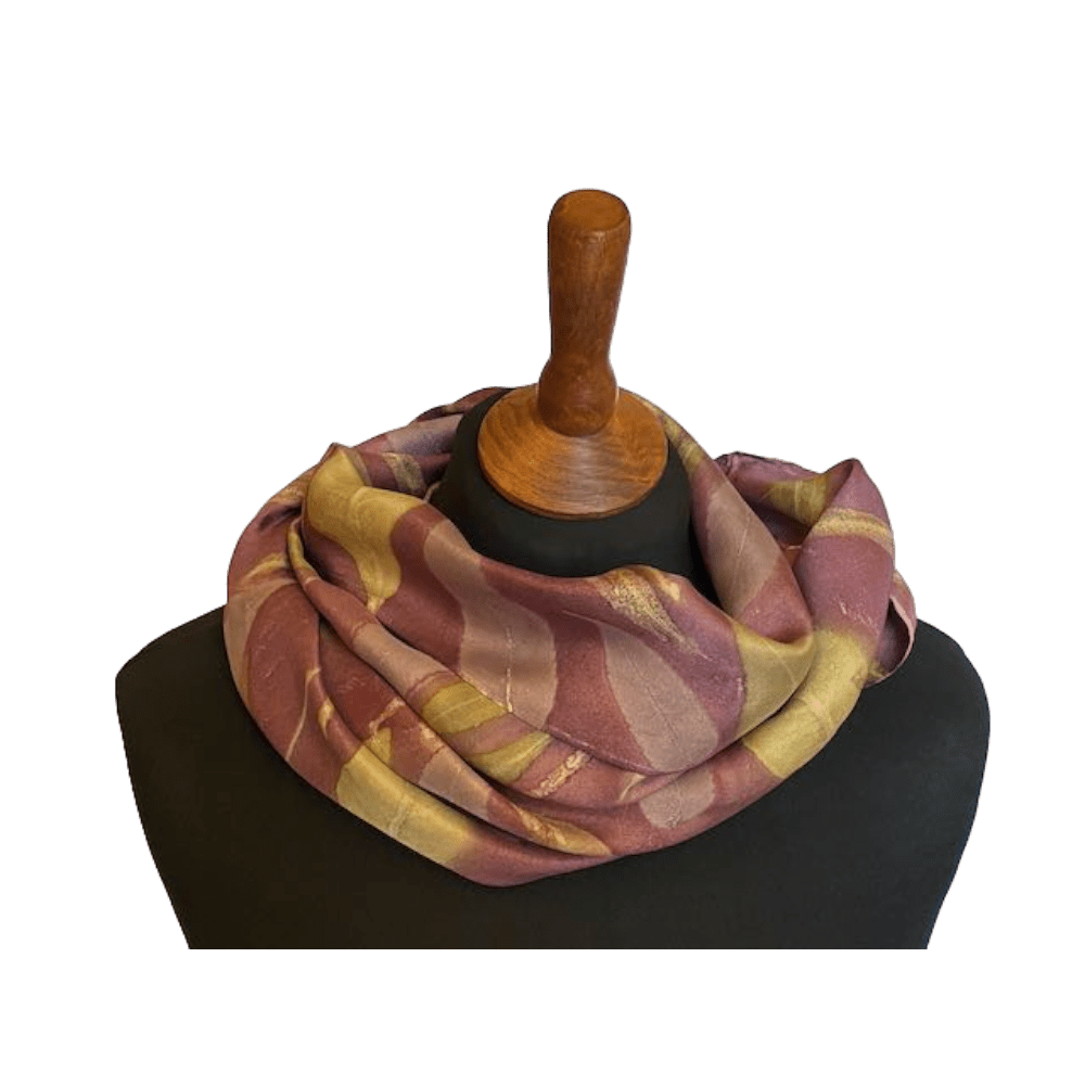 Aubergine Pure Silk Scarf Botanically Printed with Leaves - Image 5