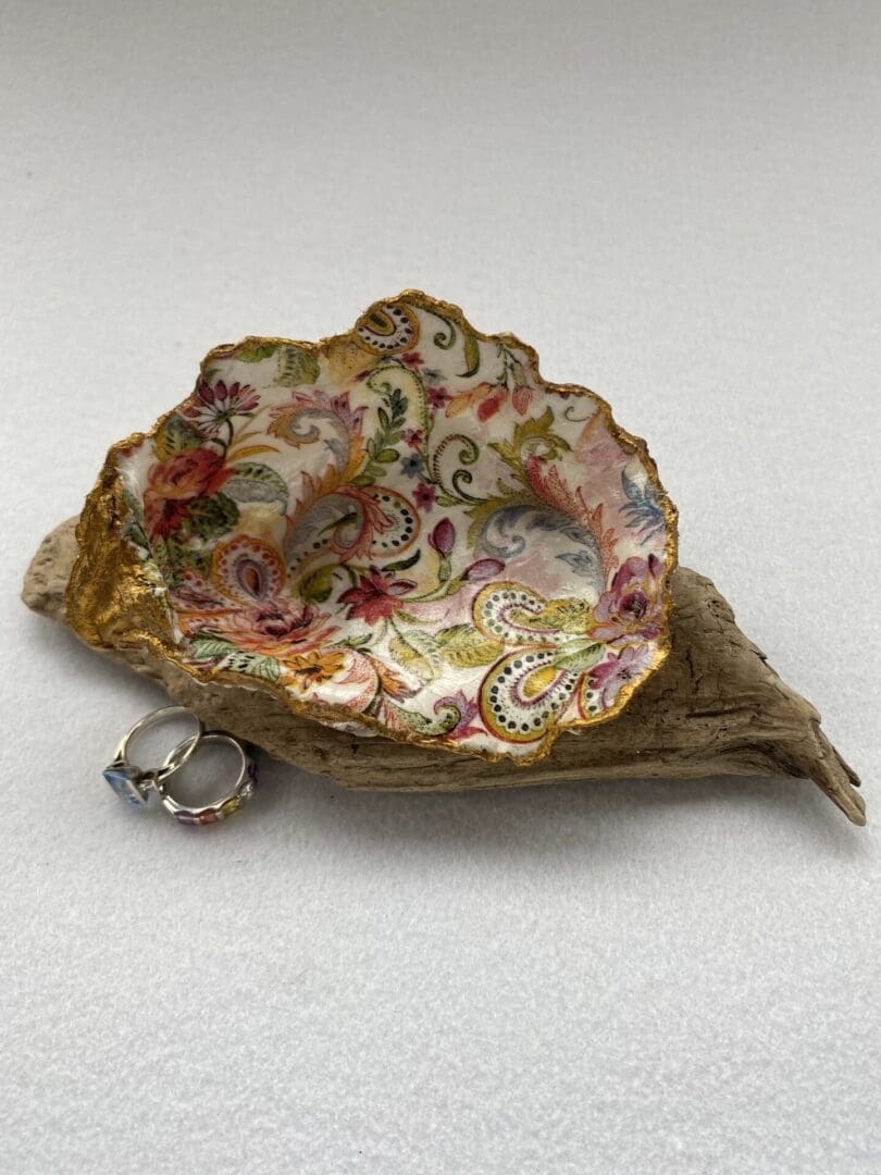 A Large handcrafted Decoupaged Oyster Shell