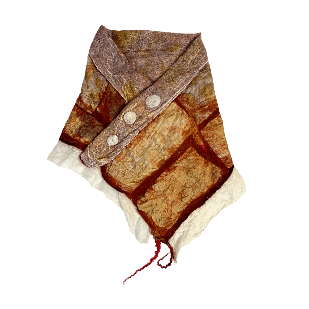 Autumn Glow: Botanical Print Shawl Wool and Silk Nuno Felted - Image 2