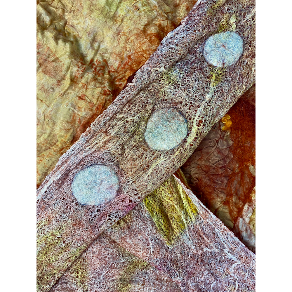 Autumn Glow: Botanical Print Shawl Wool and Silk Nuno Felted - Image 6
