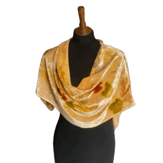 autumn-gold-silk-velvet-scarf-botanically-printed-leaves-flowers-marian-may-textile-art