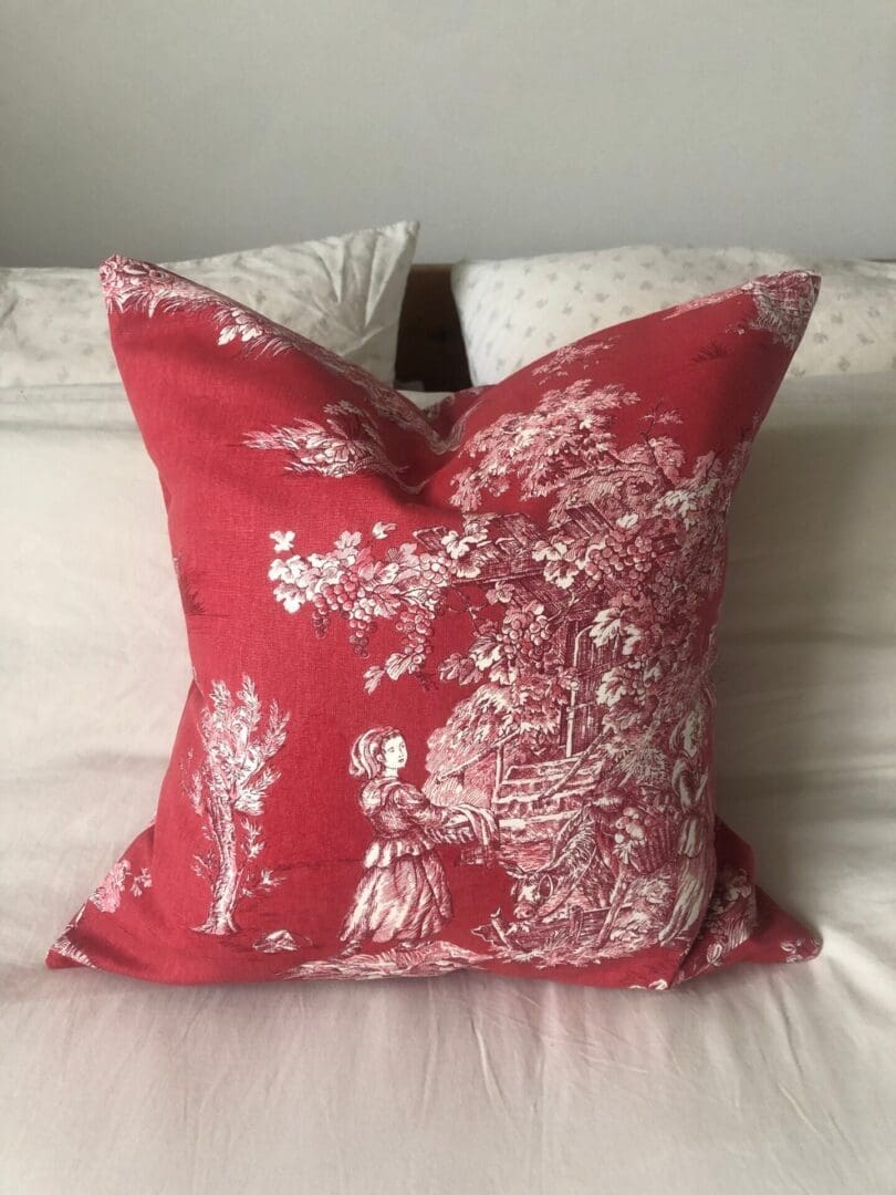 French country pillow cover, farmhouse pillow covers, French vintage decor, toile de jouy cushion cover, red Christmas shams, vintage decor