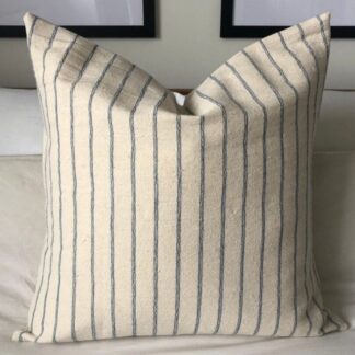 Blue stripe pillow cover, textured neutral fabric cushion cover