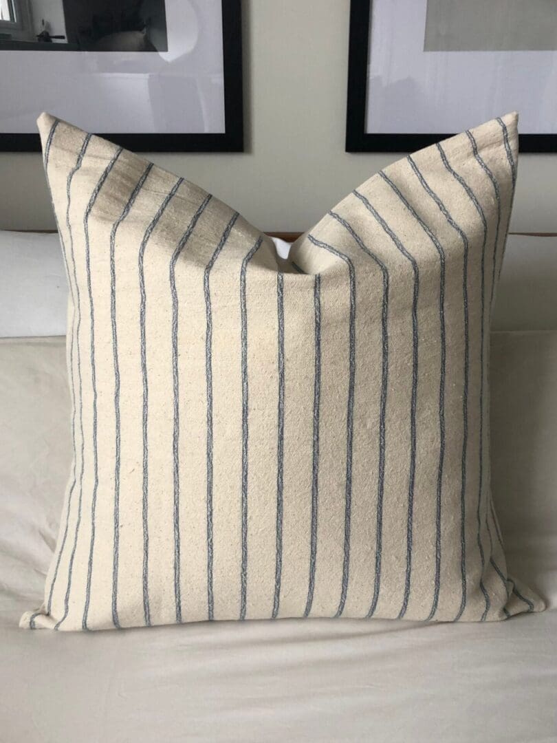 Blue stripe pillow cover, textured neutral fabric cushion cover