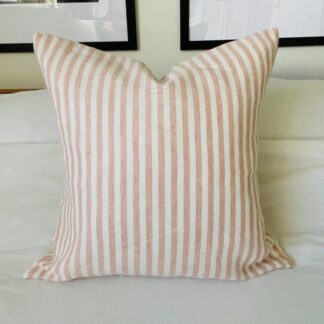 Blush pink linen cushion cover, striped scatter pillow cover